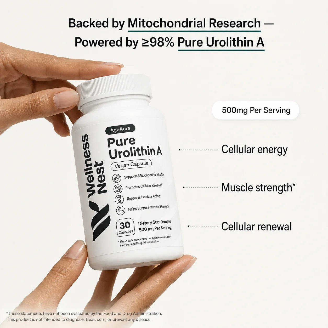 500mg Urolithin A - cellular energy, muscle strength, cellular renewal