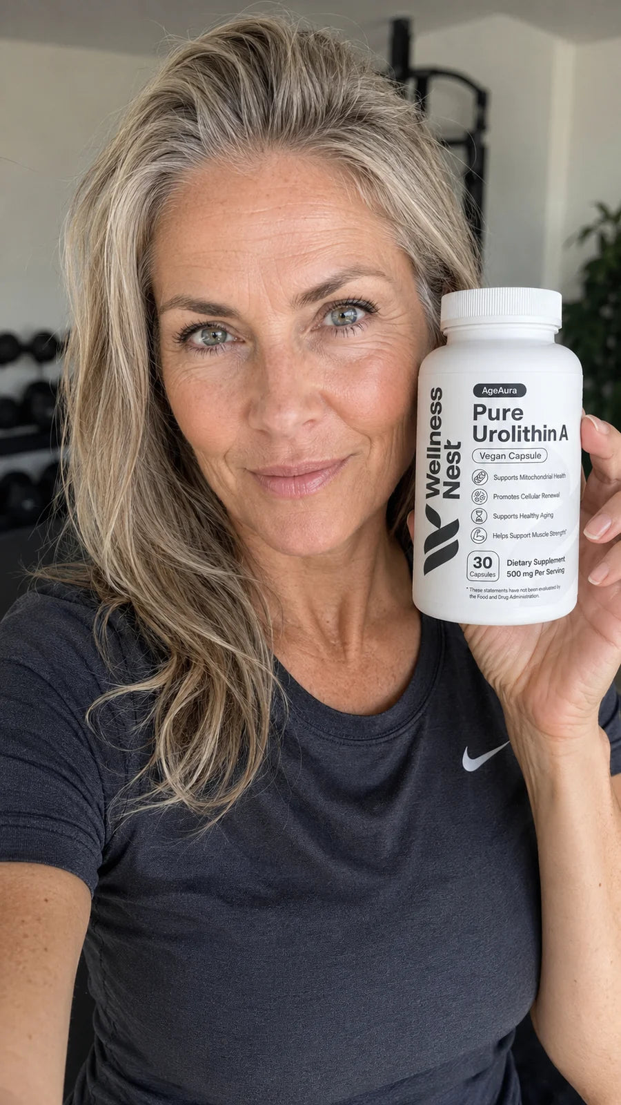 Verified customer selfie with bottle - Sarah K age 51