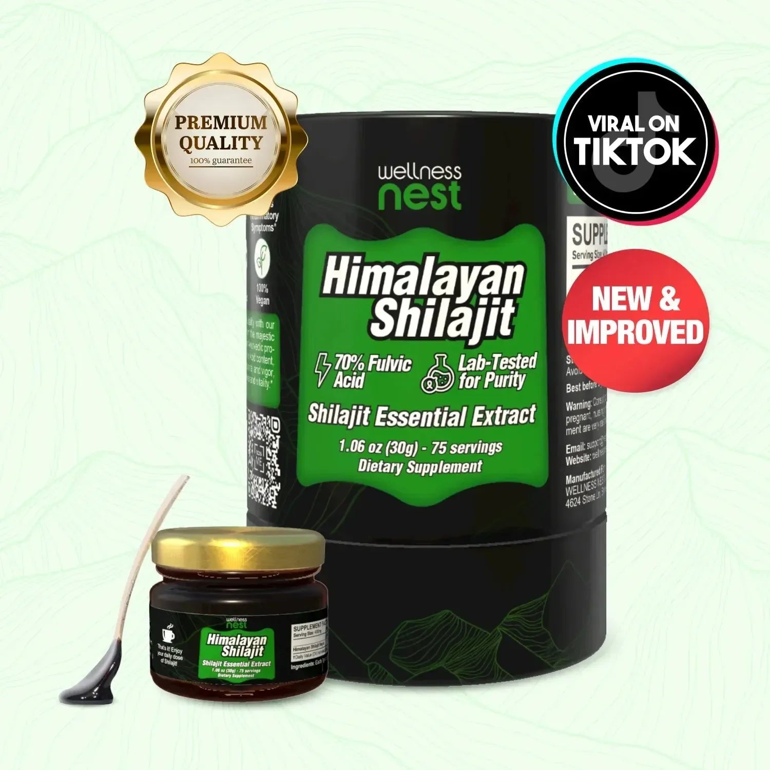 Shilajit Essential Extract jar and packaging (Wellness Nest)