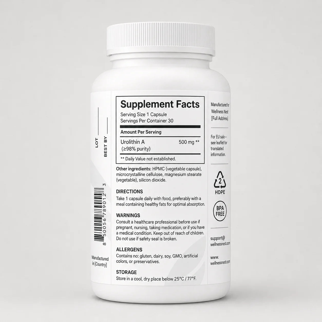 AgeAura Pure Urolithin A Supplement Facts label